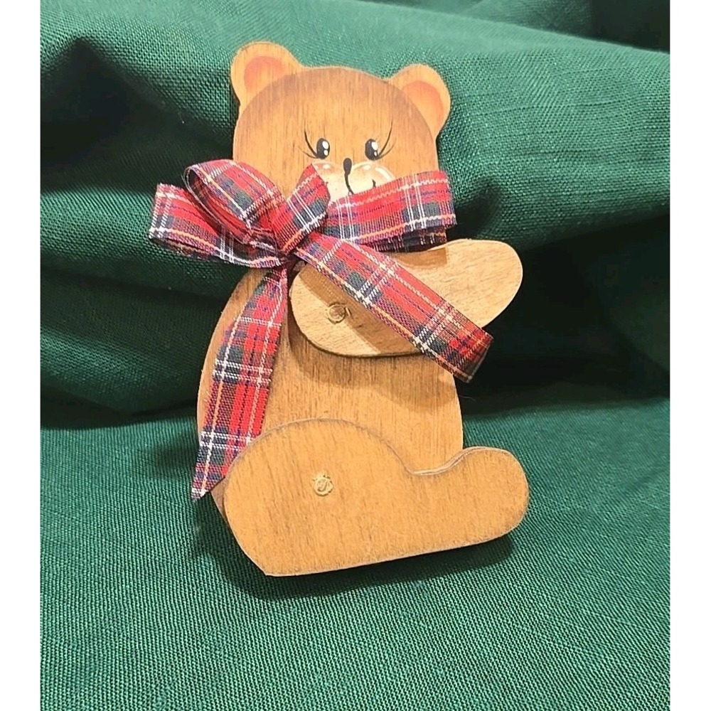 Wooden Bear, jointed arms and legs, articulated 4" standing Country Folk Deco
